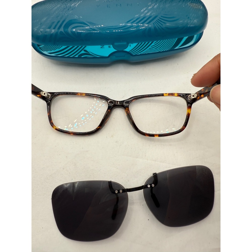 Zenni Eyeglasses Tortoiseshell Frames Clear Lenses Clip On Sunglasses Case - Picture 4 of 5